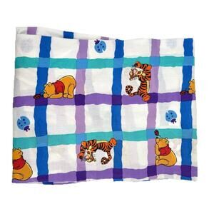Vintage Disney Winnie the Pooh Plaid Purple Blue Twin Fitted Sheet Preowned